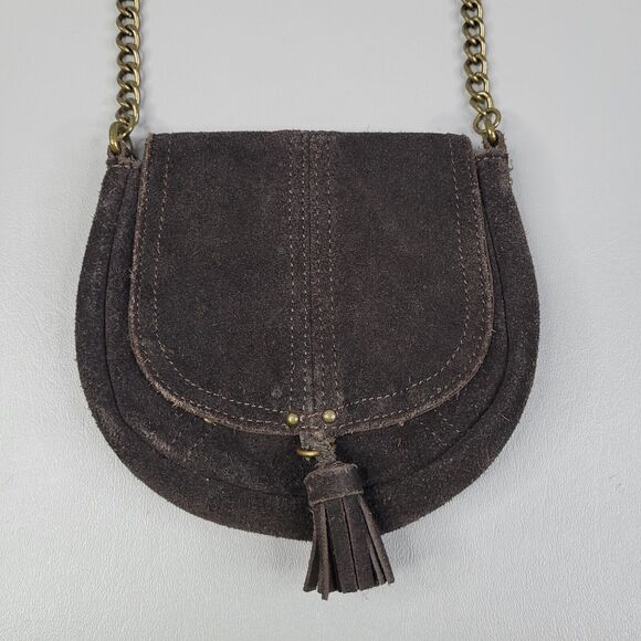 American Eagle Outfitters Brown Suede Leather Boho Hippie Tassel Crossbody Mini - Picture 2 of 11